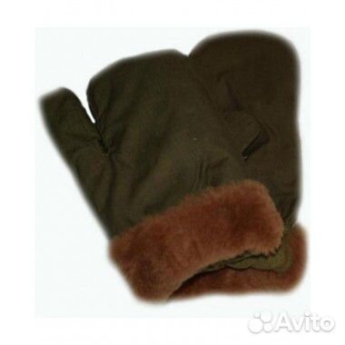 Рукавицы трехпалые защитного цвета из натурального