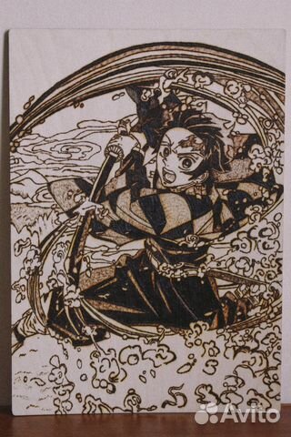 Картины аниме выжженые на дереве