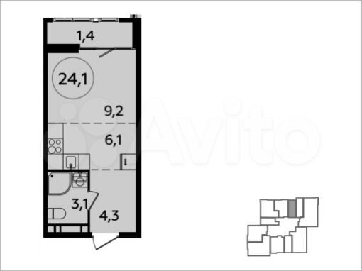 Квартира-студия, 24,1 м², 19/23 эт.