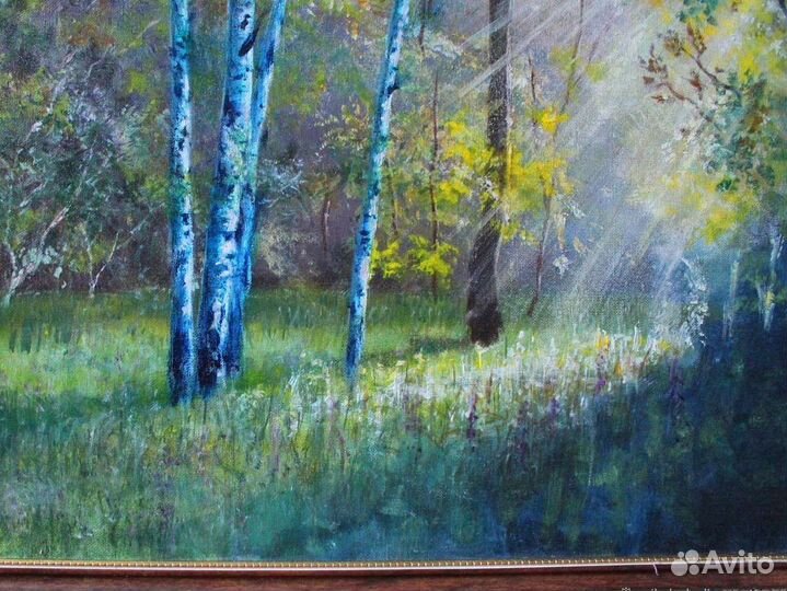 Картина маслом на холсте большая лесной пейзаж