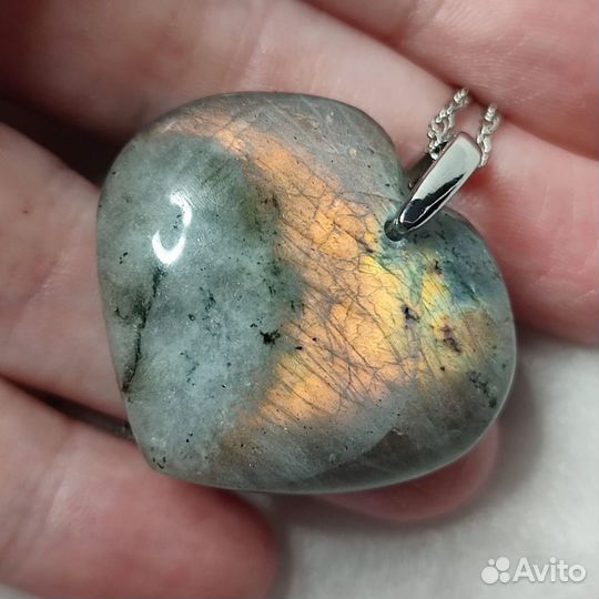 Лабрадорит кулон сердечко на цепочке
