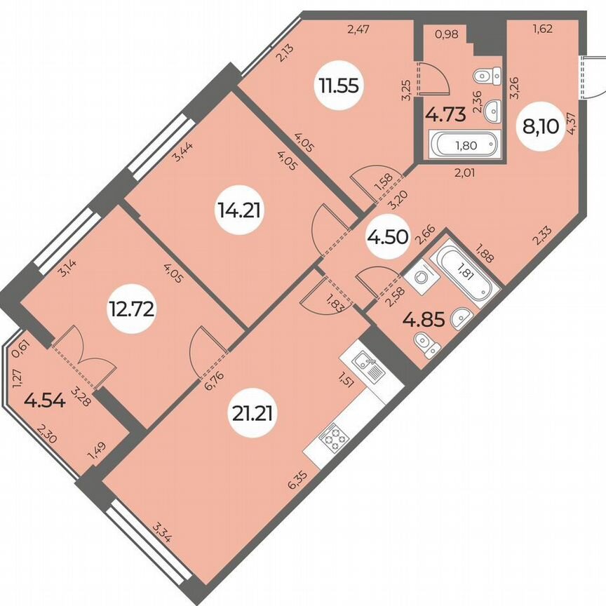 3-к. квартира, 84 м², 10/24 эт.