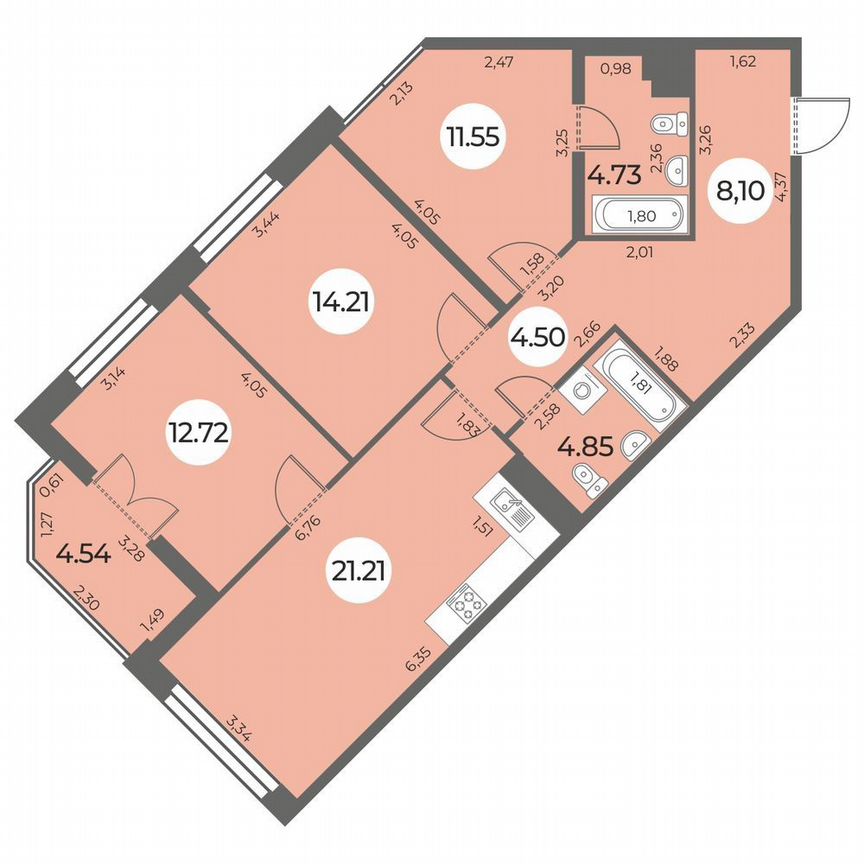 3-к. квартира, 84 м², 10/24 эт.