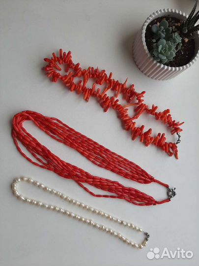 Колье кораллы жемчуг