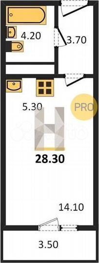 Квартира-студия, 28,3 м², 6/9 эт.