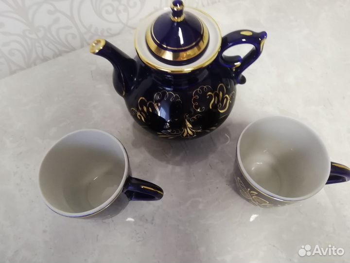 Гжель чайный набор чайник кружки сервиз
