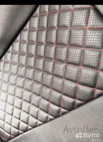 Чехлы экокожа Хендай Акцент черный ромб красная ст