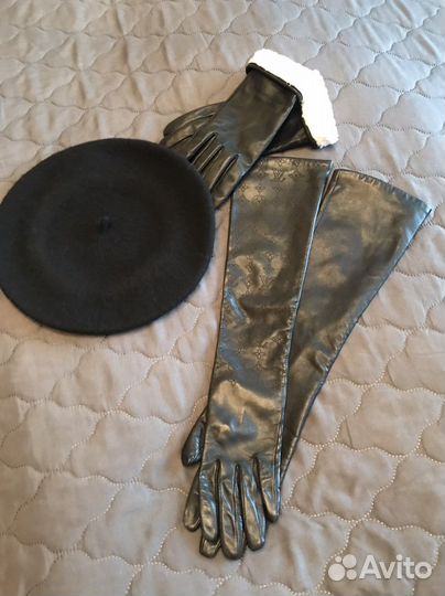 Перчатки натуральная кожа и берет