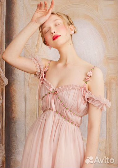Платье винтажное летнее розовое романтичное