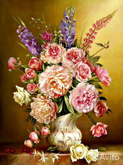 Картина по номерам 40x50 Нежный букет из пионов и