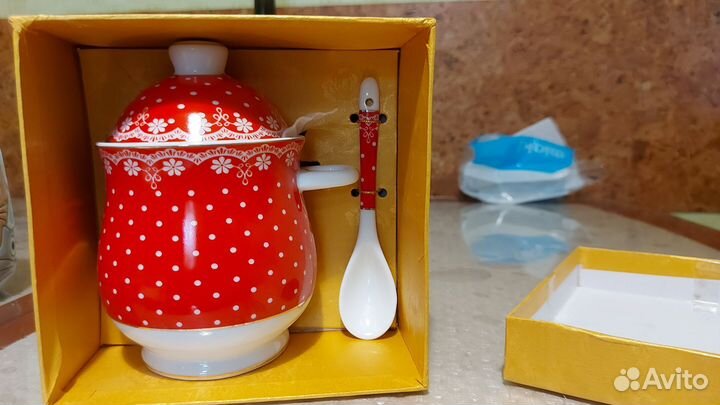 Сахарница с ложкой новая
