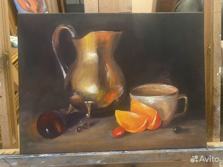 Картина маслом Натюрморт с золотым кувшином
