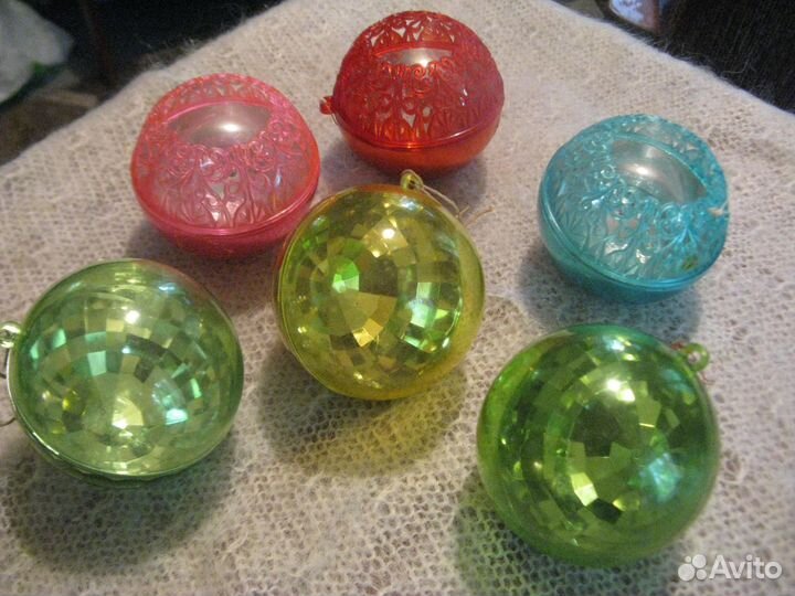 Елочные игрушки СССР шары пластмасса 6 шт