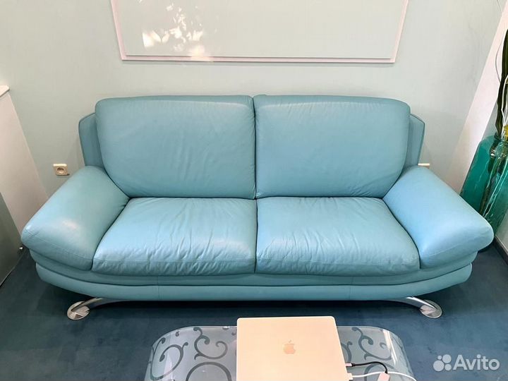 Диван Италия кожаный голубой