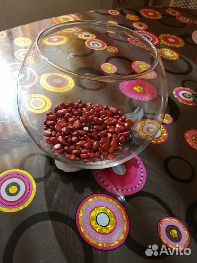 Аквариум круглый, камни для аквариума, сачок