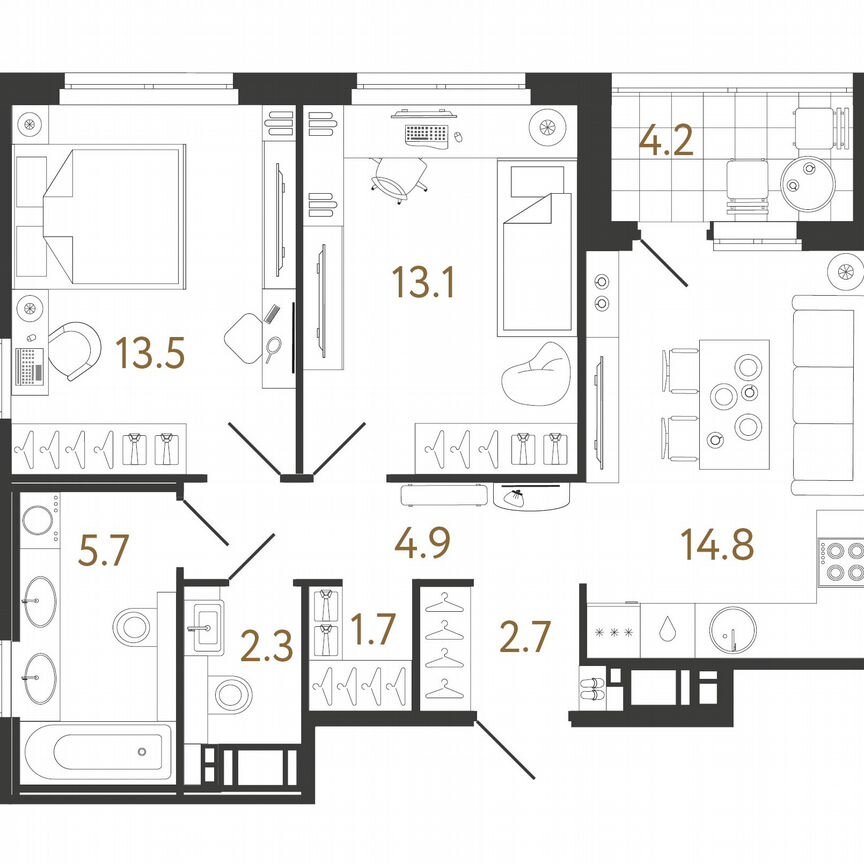 2-к. квартира, 58,7 м², 12/12 эт.