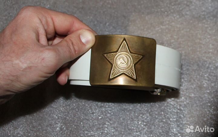 Ремень армейский парадный, белый. латунная пряжка