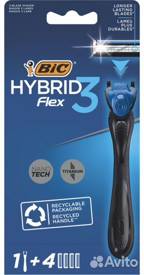 Бритва мужская BIC Hybryd 3 Flex с 4 кассетами