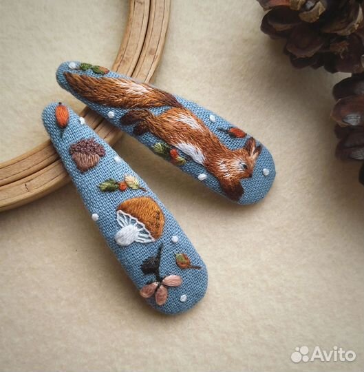 Заколки ручной работы с вышивкой