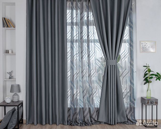 Шторы блэкаут Марсель серый новые пошив