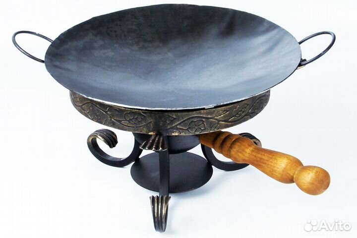 Сковорода Садж из стали 40 см на подставке с зольн