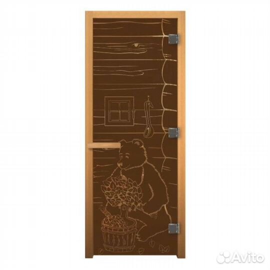 Банная дверь LK Бронза Матовая с рисунком Мишка 19