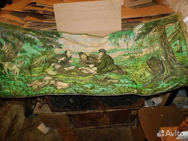 Репродукция на ткани-картина Охотники на привале С