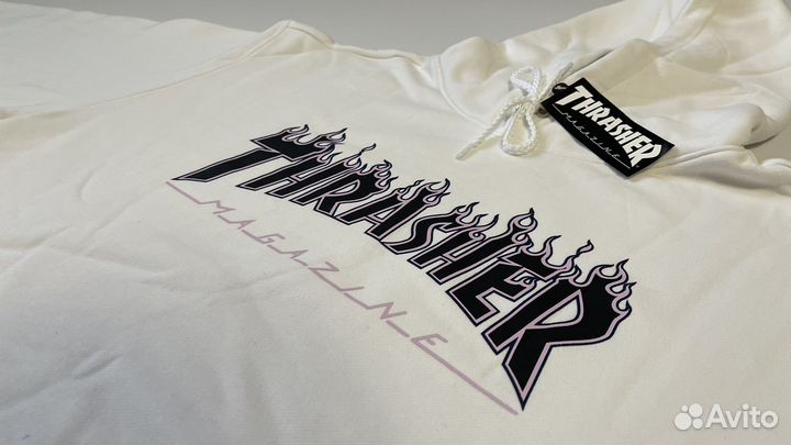 Худи Thrasher Death Pink Flame Logo White