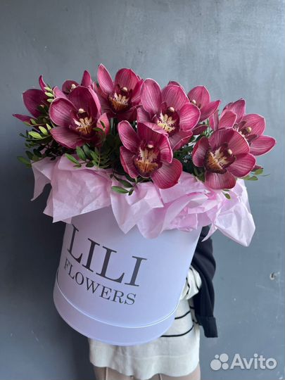 Бордовые орхидеи в Корзине