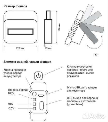 Прожектор аккумуляторный (18650), Ritter 29133 6