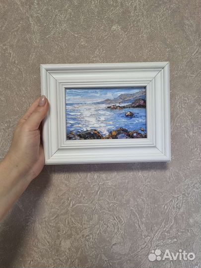 Море пейзаж маслом миниатюра морской берег