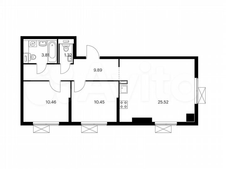 2-к. квартира, 61,5 м², 22/33 эт.