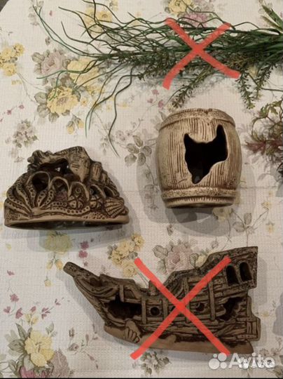 Украшения для аквариума, домики, водоросли, грунт