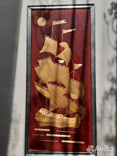 Панно из соломы,парусник