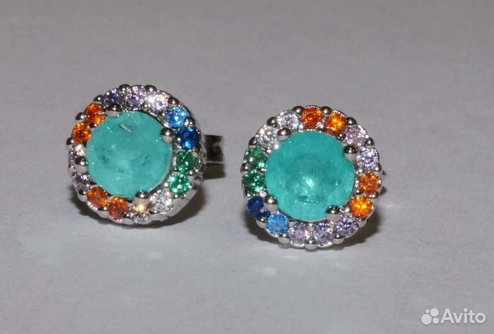 Серьги и кольца с турмалином Параиба (ситалл)