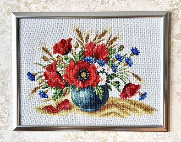 Готовая картина вышитая крестом «Полевой букет»