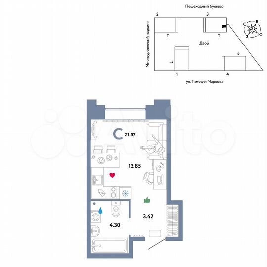Квартира-студия, 21,6 м², 28/31 эт.