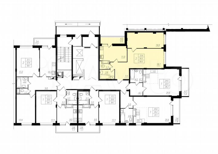 2-к. квартира, 58,5 м², 8/16 эт.