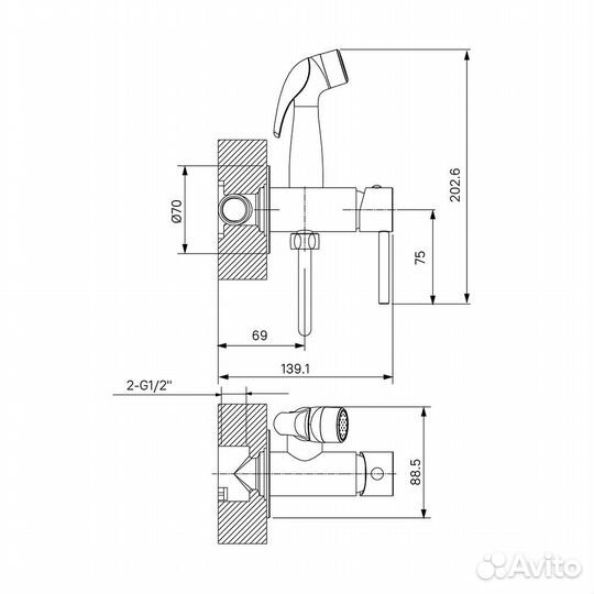 Смеситель с гигиеническим душем встраиваемый Milardo Tidy со скрытой частью в комплекте черный (001B