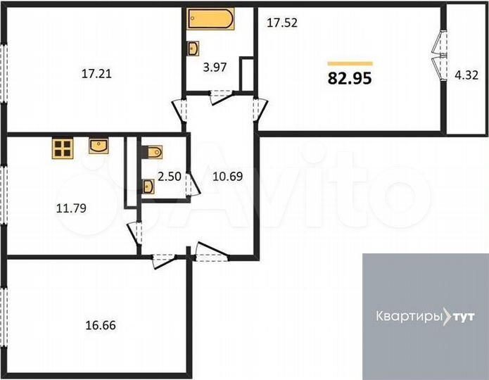 3-к. квартира, 83 м², 12/20 эт.