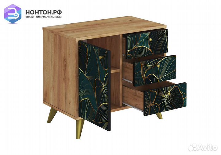 Комод с дверцей Фьюжн tropical / дуб крафт золотой