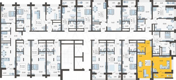 2-к. квартира, 42,8 м², 2/19 эт.