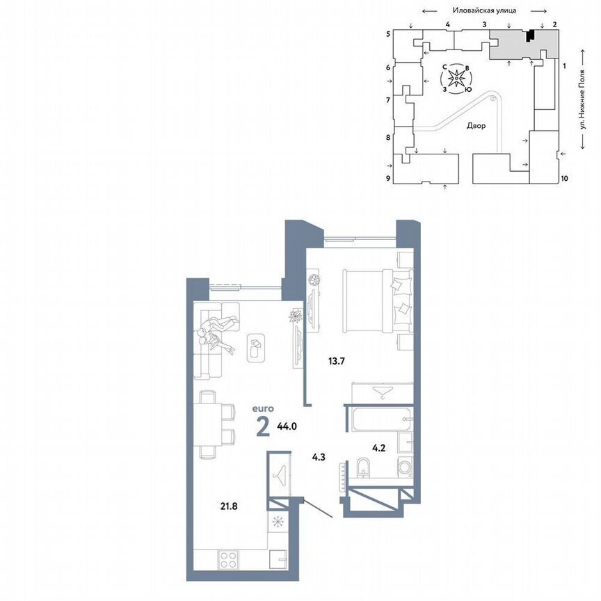 1-к. квартира, 44 м², 12/38 эт.