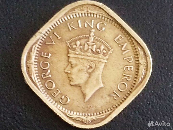 1/2 анны (anna) - монета Британской Индии, 1943 г