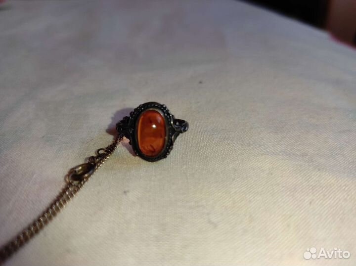 Кольцо Янтарь в серебре СССР 925