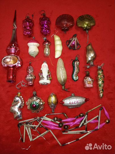 Стеклянные старинные ёлочные игрушки СССР