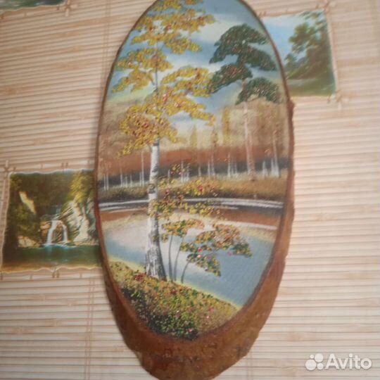 Картина на срезе дерева