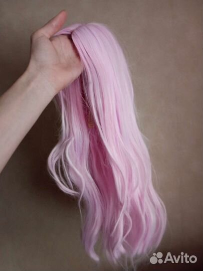 Парик белый розовый аниме косплей длинный