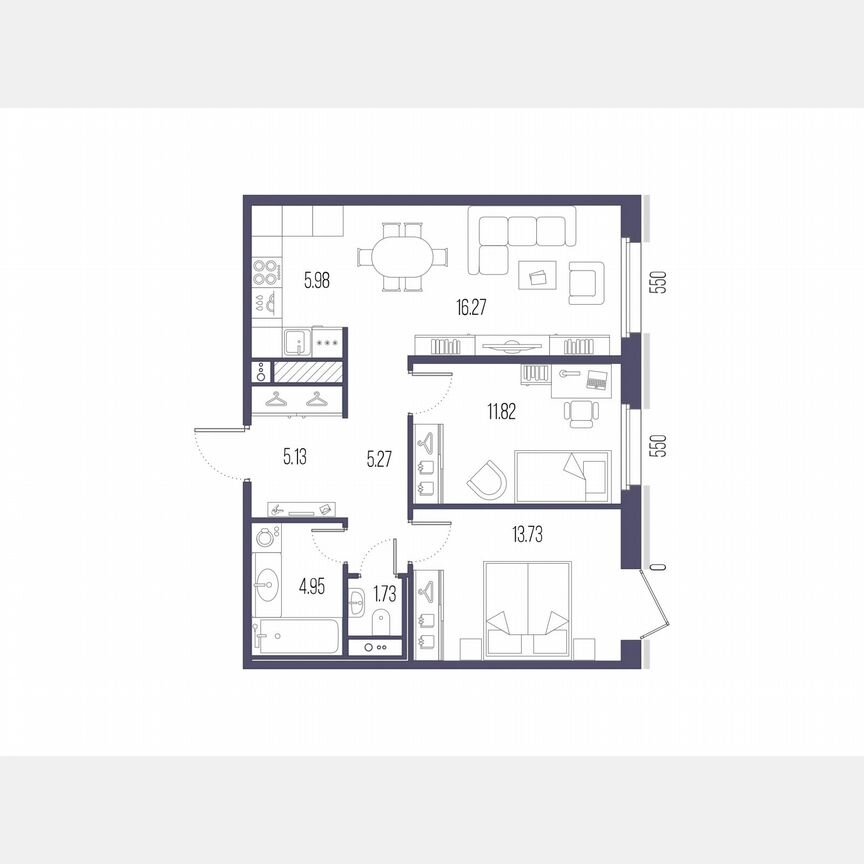 2-к. квартира, 64,9 м², 7/10 эт.