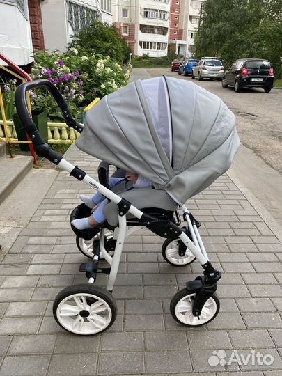 Коляска 2 в 1 indigo эко кожа + люлька для а/м